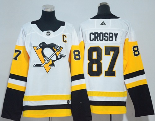Adidas Pittsburgh Penguins 87 Sidney Crosby White Road Authentic Women Stitched NHL Jersey